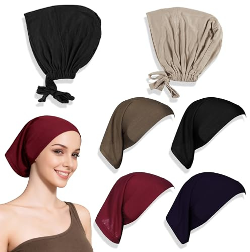 6 Pezzi Sottocuffia Hijab, Sottocuffia Musulmana, Cuffia Sotto Hijab Regolabile Undercap Traspirante Turbante Copricapo Cappuccio Islamico Cuffia Hijabs con Tie Back Bonnet Copritesta per Donna