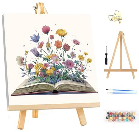 MEIYUDA Pintar por Numeros Adultos con Marco Libro de flores, DIY Pintura Kit Manualidades Adultos, Cuadros por Numeros Pigmento Acrílico, Decoración para el Hogar Regalo de pared 25x25cm