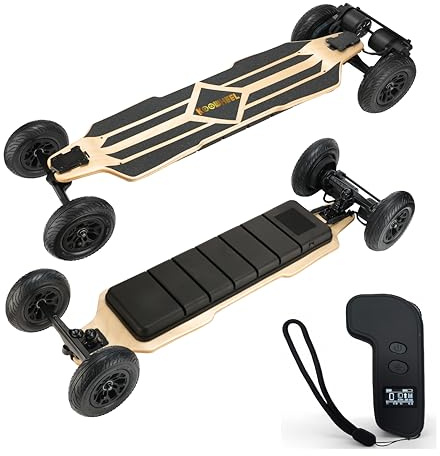 E-Skateboard für Erwachsene mit 65 km Reichweite & 45 km/h, OLED Fernbedienung, 25° Steigfähigkeit, 550W Doppelmotor, 4-Rad für Pendler und Lange Fahrten