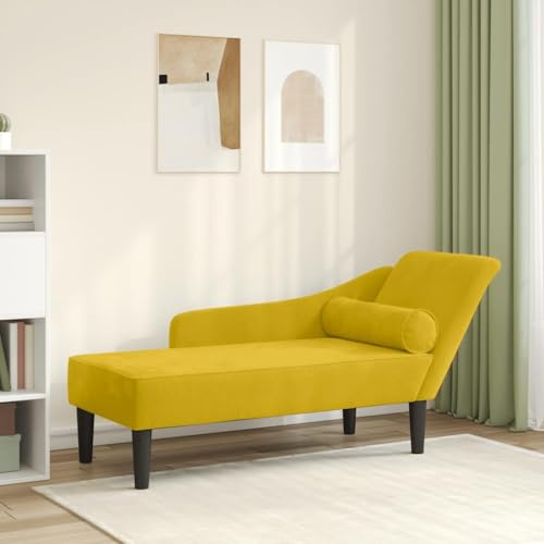 Jkghdrt Chaiselongue mit Kissen Gelb Samt Liege Samtliege für Wohnzimmer und Garten 4 Kissen inklusive