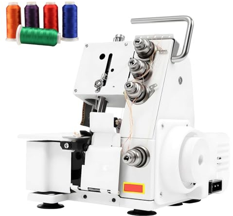 Máquina de coser Serger Overlock con 4 hilos, pedal y luz LED, máquina de coser multifuncional, 1200 puntadas por minuto, para varios tejidos white