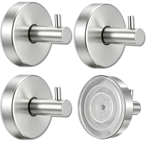 4 Pezzi Ganci a Ventosa in Acciaio, extra resistenti, Senza Forare, Argento | Ganci Ventosa per Bagno Impermeabili, Gancio a ventosa in acciaio inox, per Asciugamano e Accappatoio Senza Forare