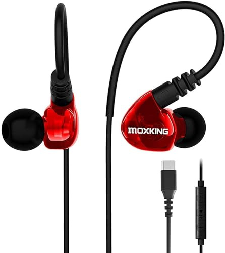 MOXKING USB C Sport Kopfhörer, Kabelgebundene In Ear Ohrhörer mit Mikrofon | Kräftiger Bass-Stereoklang mit Fernbedienung, ideal für Laufen, Joggen, Fitness und den täglichen Gebrauch