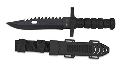 Cuchillo Negro engomado Hoja 19 cm para Caza, Pesca, Camping, Outdoor, Supervivencia y Bushcraft Albainox 32434 + Portabotellas de regalo