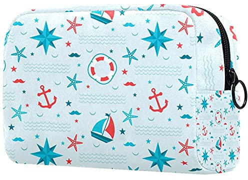 Nautical Anchor Lifebuoy Starfish Travel Makeup Bag Large Cosmetic Bag Makeup Case Organizer Zipper Pouch for Women Girls