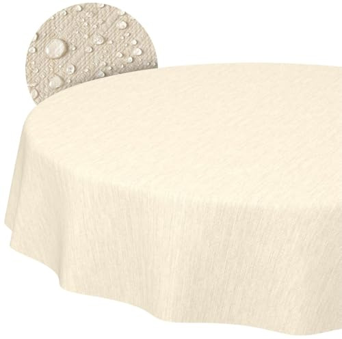 ANRO Wachstuchtischdecke Creme Rund Ø 140 cm Schnittkante | Abwaschbar · Rutschfest · Pflegeleicht · Wasserabweisend · Wetterfest für In- & Outdoor