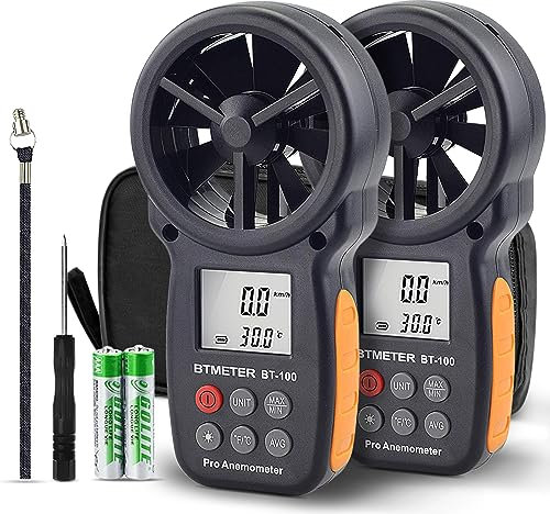 Anemometer Handheld - BTMETER BT-100 Wind Speed Anemometer Air Flow Meter Accurately Measure Wind Temperature Speed CFM for Shooting, HVAC, Drone Flying (2 PACK)