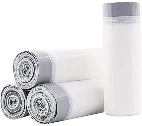 Drawstring Bin Bags 10Litre Bin Liners - Tie Handle White Dustbin Bags Food Waste Bags Trash Caddy Liners Drawstring Bin Bags For Kitchen, Bathroom, Office, Bedroom, Pedal Bins, 2.6Gallon 60Packs