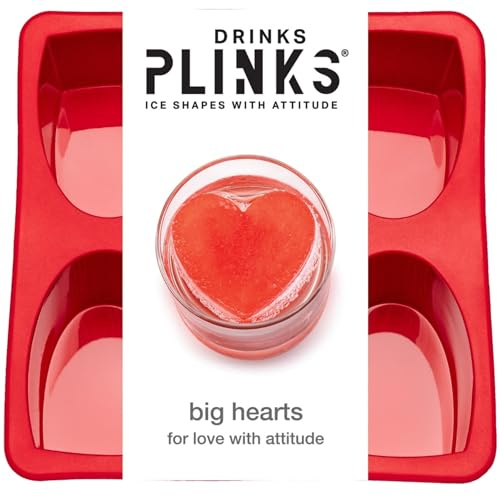 DRINKSPLINKS Large Silicone Heart Ice Cube Mold Tray for Freezing and Baking - Silicone Heart Mold Makes 4 Perfect 3D Heart Shapes - Love Heart Ice Cube Tray for Cocktails, Whiskey, & Bourbon