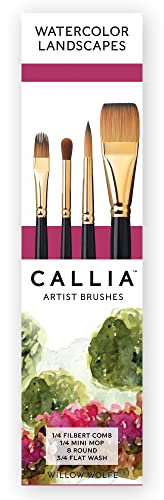 Callia Watecolor Künstlerpinsel-Set von Willow Wolfe, synthetisches Pinsel-Set für Aquarell, Acryl und Öl, Serie 1200, 4-teiliges Profi-Set #1100