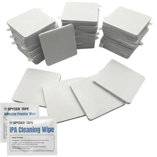 Spyder Tape 9448A Nastro Biadesivo in Schiuma Heavy Duty - 40 Pad Impermeabili con Linguette Easy Peel - Adesivi Senza Residui per Pareti, Vetro, Legno & Metallo (Bianco, Quadrato 40mm)