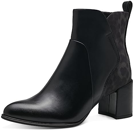 MARCO TOZZI Stivaletti Donna con Tacco in Pelle Sintetica Tacco a Blocco, Black/Leo, 39 EU