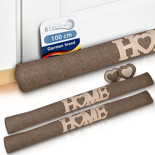 Beautissu 2er Set Zugluftstopper Windstopper Türvorleger Haustür Rolle Home | 100cm lang Braun als Luftstopper Luftzugstopper Zugluft Stopper Kälteschutz Türdichtung Türbodendichtung Tuuli HE