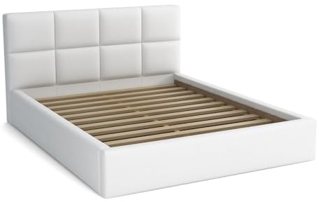 bonni Polsterbett Alaska 180x200cm Bett mit Lattenrost Doppelbett mit Bettkasten Bettgestell Holzbett Stauraumbett (Weiß)