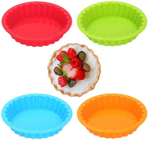 YUEYIXII 4 PCS Tart Tins Silicone Pie Molds Non-Stick Tart Pans Reusable Quiche Dishes Cake Pans Round Tart Mould for Baking Pies Quiches Muffin Cakes Cheesecakes