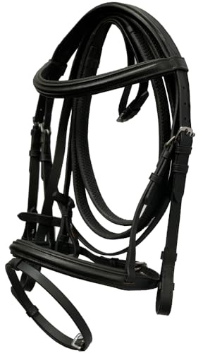 Leather Horse Bridle Comfort With Padding Horse Flash Bridle All Sizes (COB, BLACK)