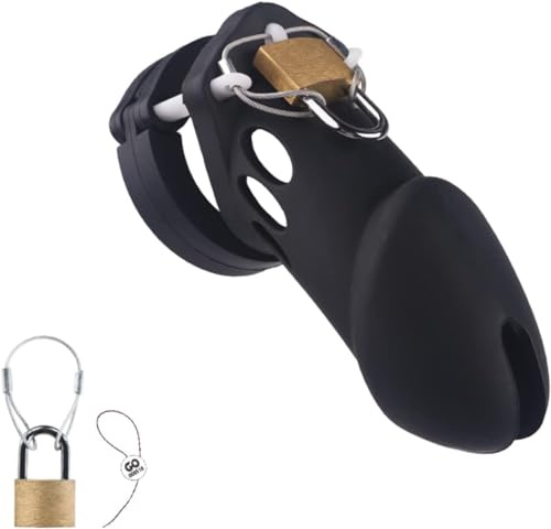 BEWISH Chasteté pour Homme Dispositifs de Chasteté BDSM Penis Cock Cage with Lock Silicone DOUCE Cock Ring Penis Ring Restraint Bondage BDSM Sex Toy for Male (Noir)
