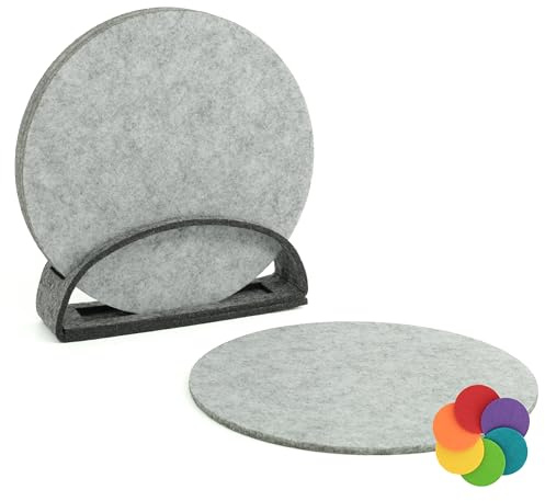 BIASTO Filz-Untersetzer Set, 6er, Made in Germany - Bunte Auswahl, 10 cm, mit Aufbewahrung (15cm, Hellgrau-meliert (RT25))