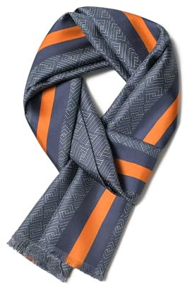 SHIROUYU Seidenschal für Herren aus 100 % Maulbeerseide, luxuriös, seidig, weich, warm, langer Seidenschal für Herren, mit Geschenkverpackung, Blau-Gelb, 10.2 x 62.9 inches