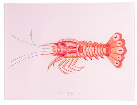 Yvonne Ellen Lobster Glass Worktop Saver – Large Tempered Glass Chopping Board, Kitchen Worktop Protector, Heat Resistant Counter Top & Work Surface Protector Cutting Board 44.6 x 35.3cm