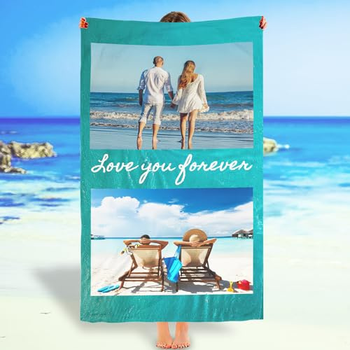 Kitlay Personalisiertes Strandtuch, personalisierbar, Strandtuch mit Bildern, schnell trocknend und sandfrei, weiches und bequemes Badetuch, geeignet für Schwimmen, Fitness, Pool, Meer (2 Fotos)
