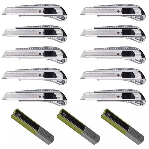Cuttermesser Set 10x 18 mm Alu-Druckguss, 30 Abbrechklingen Black Edition