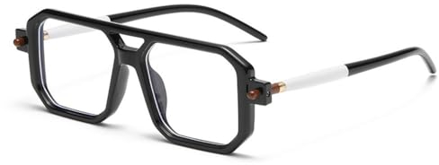 LVTFCO Retro Fashion Square Sonnenbrille UV400 Brillen für Männer Frauen Double Bridge Leopard Brillengestell Klare Linse Spiegelbrille, Schwarz Weiß Klar, Einheitsgröße