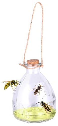 Glas Wespenfalle mit Aufhänger zum Stellen oder Hängen, befüllbar mit Lockstoff, chemiefrei, zur Abwehr von Insekten (Farblos)