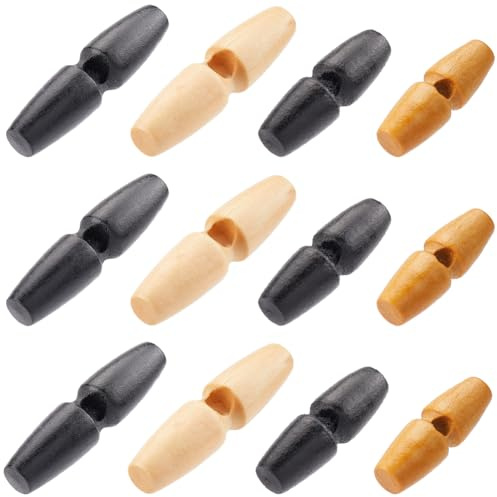 GORGECRAFT 72Stk 4 Stile Holzmantelknöpfe Aus Horn 3cm 5cm Lang Schwarze Hartholzfarbe Großes Loch Knebelknopf Holz Pullover Mäntel Knöpfe Ersatz Für Jacken Kleidung Nähen DIY Kunst Bastelprojekte