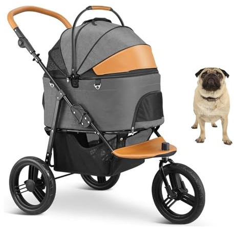 Haustier-Kinderwagen für Katzen/Hunde, 3 Räder, faltbarer Hundewagen für Hunde und Katzen, tragbarer Katzenwelpe, Joggen mit Aufbewahrungskorb, Kinderwagen für kleine/mittelgroße/große Hunde