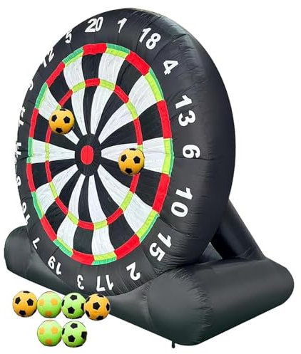 Quixnova Riesige aufblasbare Dartscheibe für den Außenbereich, 3 m hohes Fußballziel mit 8 Fußbällen und 370-W-Gebläse für Kick-Dartboard-Sportspiel