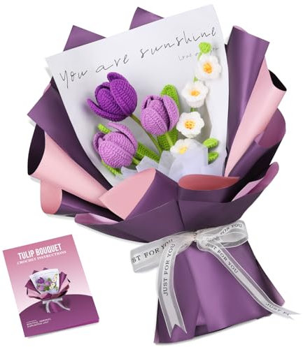 JAUYING Crochet Kit for Beginners, Flowers Crochet Starter Kit with Step-by-Step Video Tutorials, Soft Yarn, Instructions, Beginner Crochet Kit for Adults, Knitting Kit DIY Tulip Bouquet Crafts