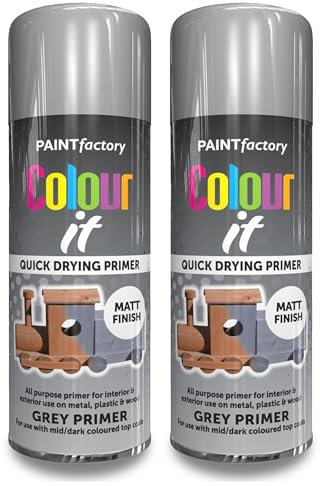 AOC24 - All Purpose Grey Primer Spray Paint 400ml - Quick Drying Primer Matt Finish - Aerosol Can Use On Metal, Plastic, Wood Grey Paint - Interior & Exterior Top Coat Grey Primer Spray Paint (2)