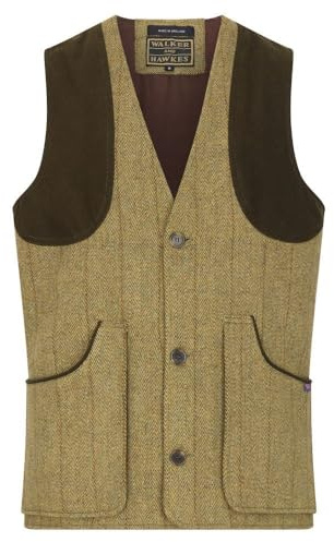 Walker and Hawkes Men's Derby Tweed Berston Waistcoat - Stylish Teflon-Coated Outerwear Vest with Moleskin Trim & Pockets, Light Sage - Large