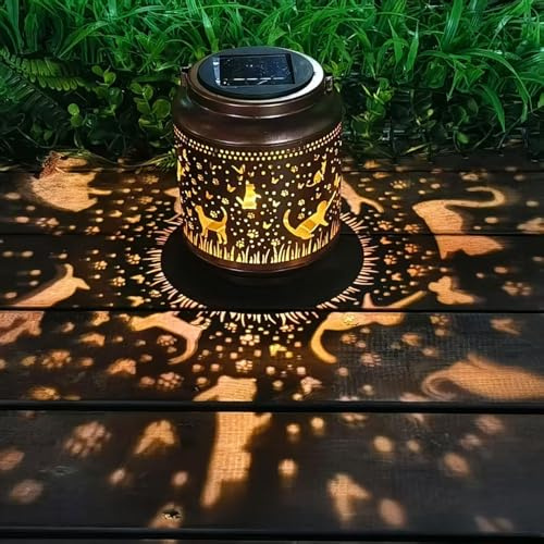 Cat Solar Lanterns Outdoor Waterproof Hanging,Garden Decor Metal Watering can Lights,Solar Lights Cat Gifts for Women Mom Decorative Lanterns for Patio,Lawn,Porch,Landscape,Pathway,Garden Deco