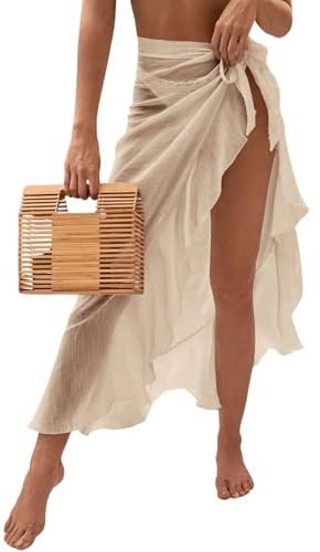 GORGLITTER Sarongsduk för kvinnor, ogenomskinlig bikinikjol, sommarskydd, omlottkjol, sarong, pareo, omlottduk, strandkjol, strandklänning, Beige, M