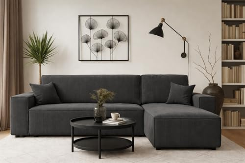Imebel Ecksofa mit Schlaffunktion und Bettkasten 244x142 cm, L-Form Schlafsofa, Komfortable 3-Sitzer Eckcouch Wohnlandschaft für Wohnzimmer mit Bequemer Polsterung, Dunkelgrau, Denis