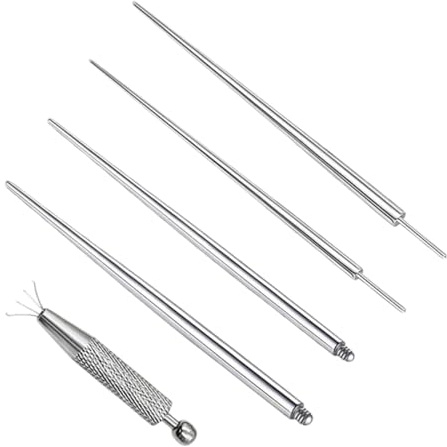 NOPKESV 5 pcs Edelstahl Piercing Taper Insertion Pin, Gewindefreier Assistant Tool, Anschrauben Gebogen Piercing Stretching Kit