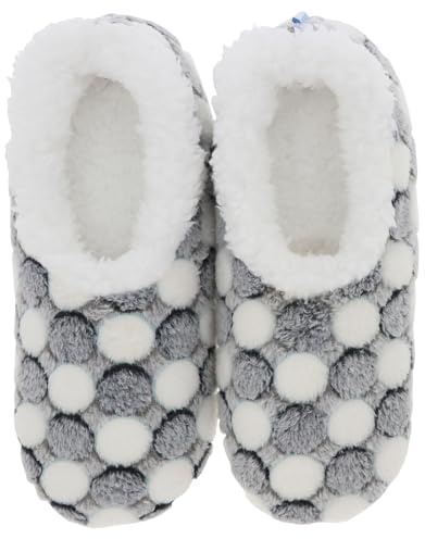 Snoozies! Spot The Dot Super Soft Sherpa Fleece Womens House Slippers ladies Sizes 3-9 Blue, Pink, Violet, White (White, UK Footwear Size System, Adult, Women, Alpha, Medium, Large)