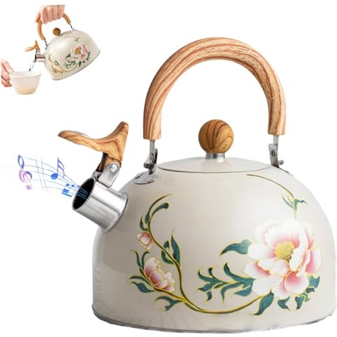 Whistling Tea Kettle, 8 x 8 3L Floral Stovetop Kettle, Whistling Tea for Stove Top, Stainless Steel with Handle for Home Kitchen, Gifts for Wedding Holiday