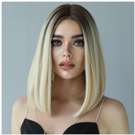 ZYDLMBJL Perücken Echthaar, Kurze Blonde Bob-Perücken for Damen, synthetische Lace-Front-Perücken, hitzebeständiges Haar, Halloween-Cosplay-Perücke, gerade