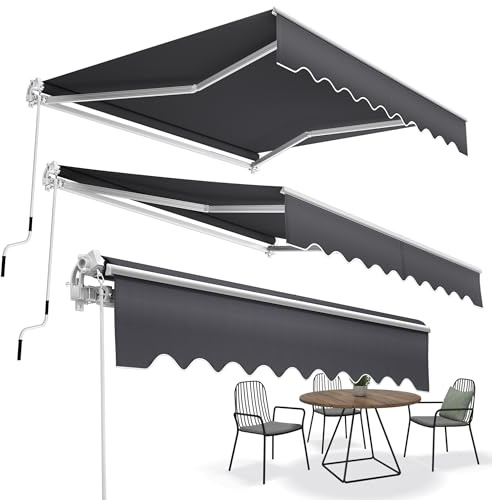 Suusolny Gelenkarmmarkise mit Handkurbel für Terrasse & Garten Balkonmarkise aus Alu Markise UV-beständig Sonnenschutz wasserdicht Sonnensegel Dunkelgrau mit 40°-90° verstellbares Dach - 400x300cm