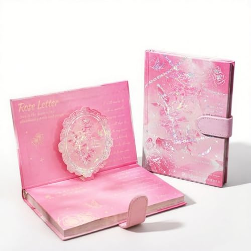 ZEEYI Rose Journal for Women,Vintage Journals for Writing, with Gorgeous Blank Paper, Floral Hardcover Notebook Secret Diaries, Aesthetic Butterfly Journal for Memories Sketch Women Girl Pink