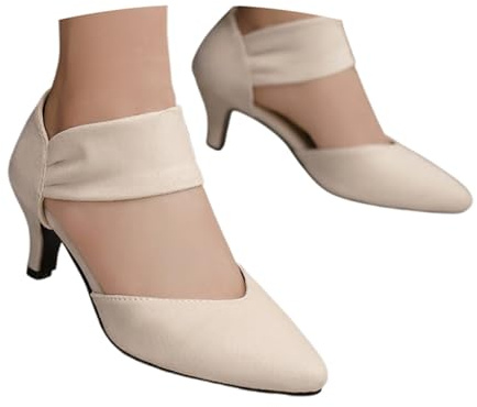 Generisch Strappy Sandals with Pointed Lace Block Heel for Women in Solid Colour Shoes Dirndl Women, beige, 2 UK