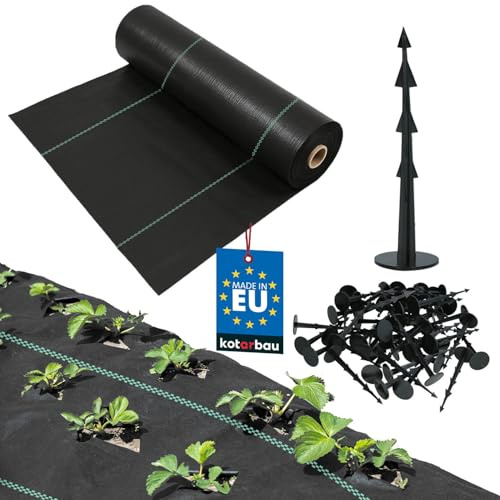 KOTARBAU® Tessuto non tessuto per erbacce – 70 g/m² – per giardino – 3,2 x 100 m – con ancoraggio a terra – nero – PP – tessuto non tessuto per erbacce – impermeabile – pellicola per erbacce