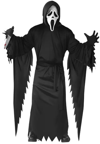 Scream Deguisement, Halloween Ghostface Costume Set, Déguisement Scream pour Adulte, avec Masque, Vêtements Noirs, Gants, Ceinture, Jouet Couteau, pour Halloween, Carnaval, Mascarade, Cosplay