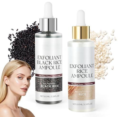 AOOWU Glow Ris Blåsor Duo, 2 st Svartvitt Ris Ansiktsskrubba, Svart Ris Ampoule White Ris Serum Exfoliating, Minskar porer och tar bort pormaskar (100 ml)