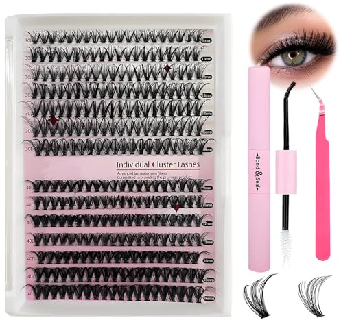 VEGCOO Pestañas Postizas Naturels Cluster Lashes 280 Unds 30D+40D Pestañas Pelo a Pelo Extensiones de Pestañas Individuales Lash Cluster Tipo Racimo Ruso con Accesorios y Pinzas (9-16 mm)