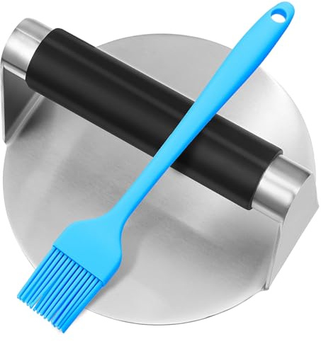 NUOBESTY Presse à Burger Acier Inoxydable avec Brosse Silicone Presse Viande Multi-Usage pour Steaks et Galettes Facile à Nettoyer et Portable Outil de Cuisine et Couleur Aléatoire