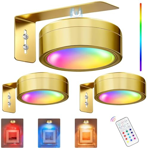 3 PCS Picture Lights for Wall, 13 Colors LED Wireless picture Light With Remote Control, Battery Operated ART Poster light, led Art Display Lamp, Magnetic Painting lights for Gallery Dartboard Frame